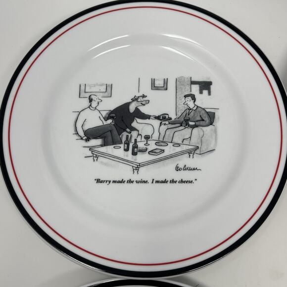 The New Yorker Cheese Plates Restoration Hardware Set of 6 Cartoon Salad Wine - Picture 3 of 16